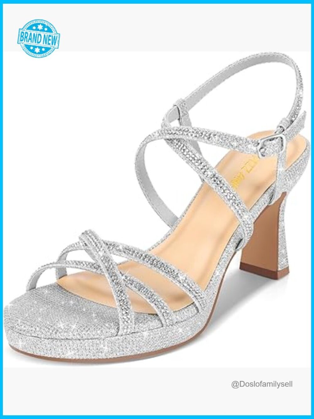 Block Heel Platform Sandals Sparkly Rhinestone Strappy Open Toe Wedding Party